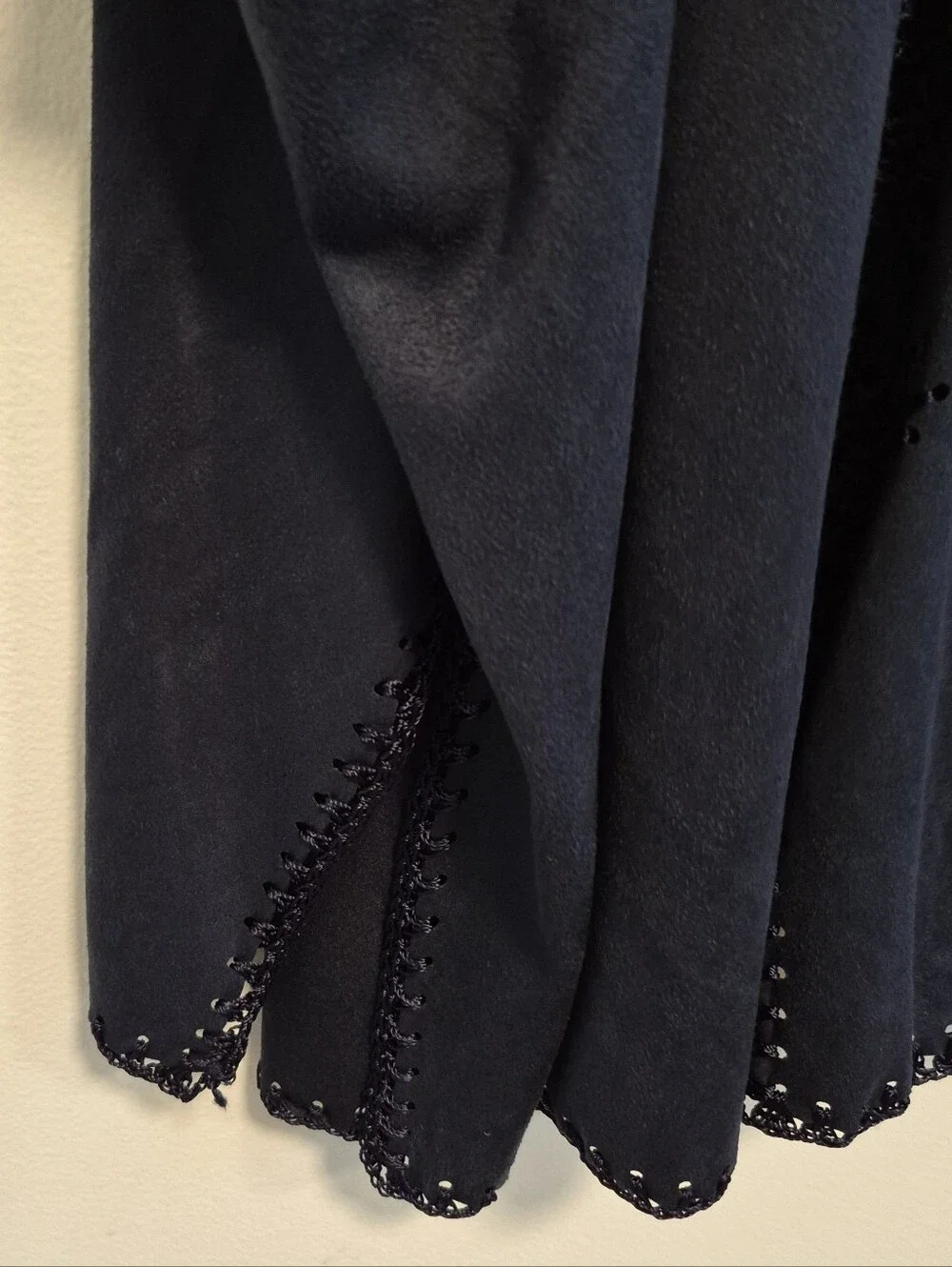 Chico's Ruana Wrap Faux Suede Navy Blue Cover Up Jacket Crochet Size S/M